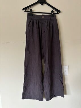 Fashion Brand Company Straight Leg Linen Trousers - Charcoal